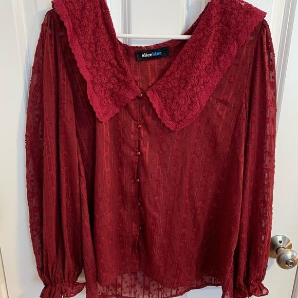 Alice Blue XL red lace blouse long sleeve shirt - Picture 1 of 3